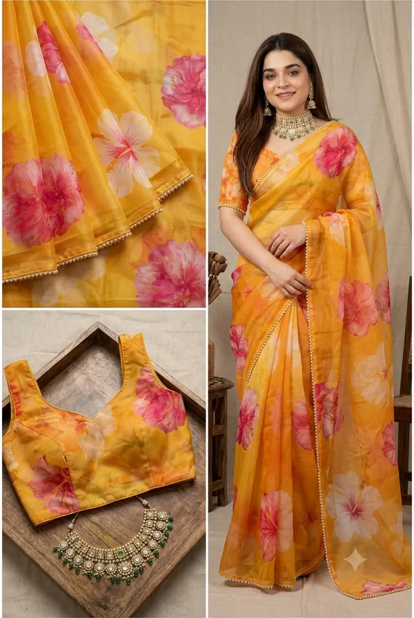 Amber_Yellow_&_Peach_Handcrafted_Georgette_Saree