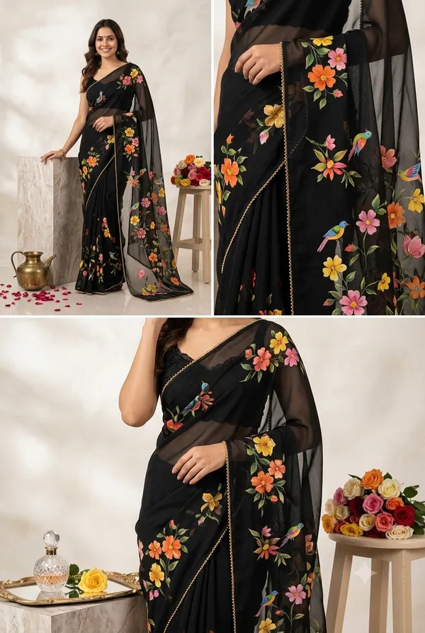 Midnight_Black_Floral_&_Songbird_Georgette_Saree