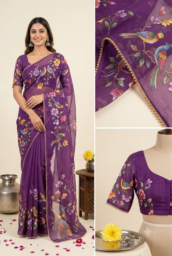 Royal_Purple_Floral_&_Songbird_Georgette_Saree