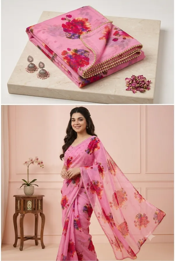 Rose_Pink_Floral_Georgette_Saree
