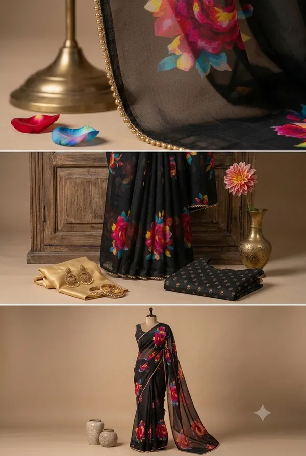Midnight_Black_Floral_Georgette_Saree