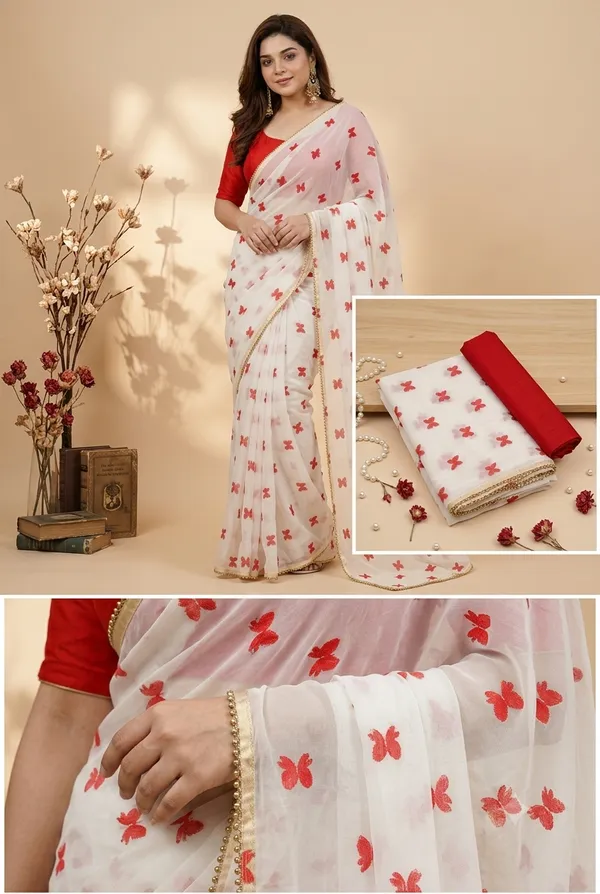 Ivory_Red_Butterfly_Georgette_Saree