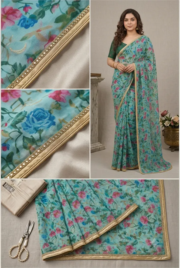 Sea_Green_Garden_Georgette_Saree