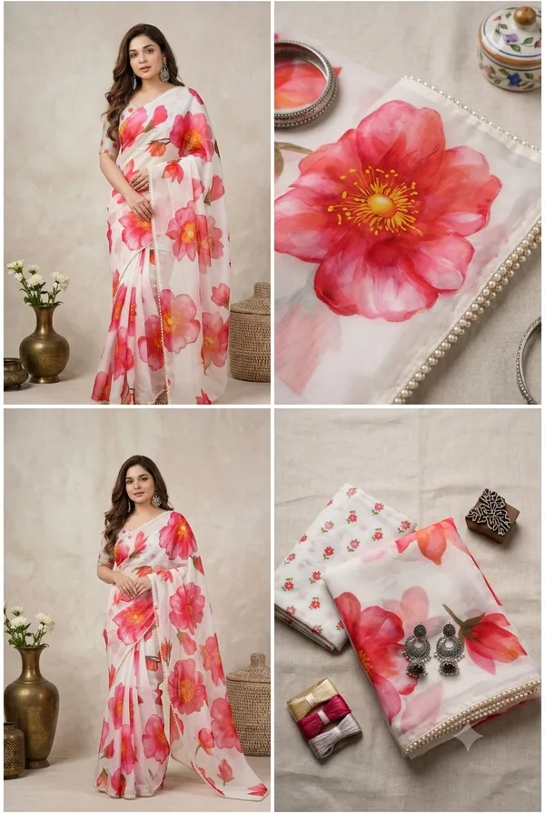 Pure_White_Hibiscus_Georgette_Saree