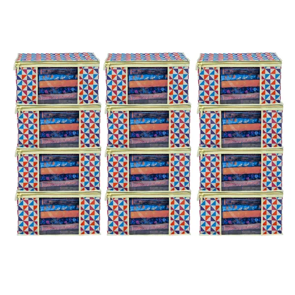 Multipurpose_Foldable_Clothes_&_Saree_Storage_Organizer_With_Front_Window_|_Geometric_Printed_Garment_Storage_Bag_For_Wardrobe_Saree_Cover_Storage_Box_For_Clothes_With_Premium_Quality_Non_Woven_Combo_Offer_Saree_Organizer_For_Wardrobe/Organizers_For_Clothes/Saree_Cover_(Pack_Of_12)