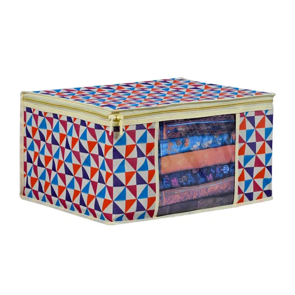 Multipurpose_Foldable_Clothes_&_Saree_Storage_Organizer_With_Front_Window_|_Geometric_Printed_Garment_Storage_Bag_For_Wardrobe_Saree_Cover_Storage_Box_For_Clothes_With_Premium_Quality_Non_Woven_Combo_Offer_Saree_Organizer_For_Wardrobe/Organizers_For_Clothes/Saree_Cover_(Pack_Of_12)