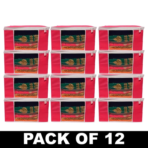 Premium_Clothes_Storage_Bag_With_Clear_Window_&_Zipper_|_Foldable_Wardrobe_Organizer_For_Saree,_Blanket_&_Bedding_(Pack_Of_12)