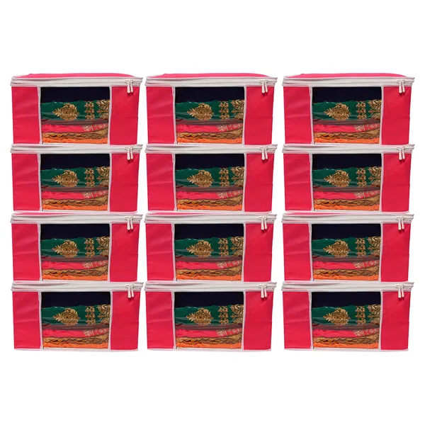 Premium_Clothes_Storage_Bag_With_Clear_Window_&_Zipper_|_Foldable_Wardrobe_Organizer_For_Saree,_Blanket_&_Bedding_(Pack_Of_12)
