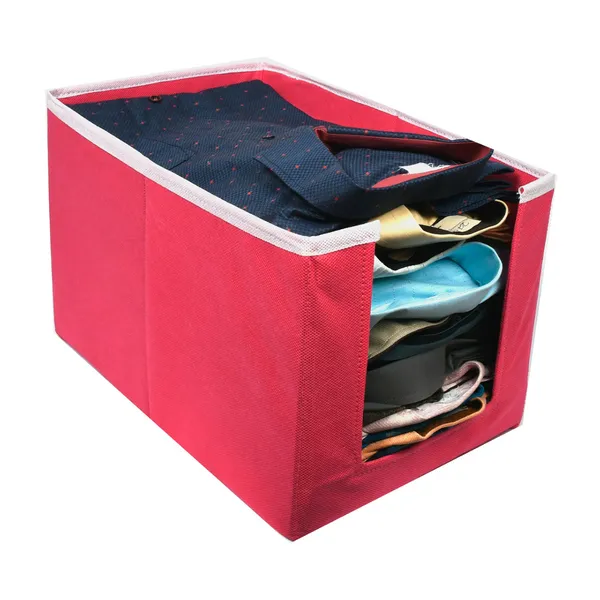 Foldable_Clothes_Storage_Box_With_Front_Window_|_Wardrobe_Organizer_For_Kurtis,_Dresses_&_Kids_Garments_|_20L_Non-Woven_Hardboard_Storage_Box_(Pink)