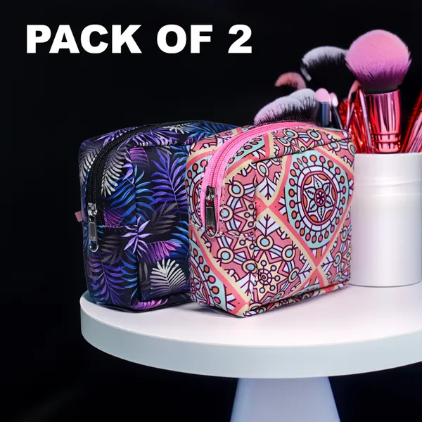 Mandala_Print_Multipurpose_Storage_Pouch_|_Dark_Botanical_Print_Multipurpose_Storage_Pouch_|_Compact_Cosmetic_Makeup_Organizer_Bag_For_Jewellery,_Toiletry,_Medicine_&_Travel_Accessories_(Pack_Of_2)