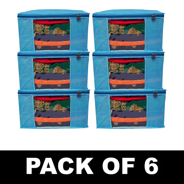 Large_Foldable_Clothes_Storage_Bag_With_Zipper_&_Transparent_Window_|_Blue_Polka_Dot_Wardrobe_Organizer_For_Saree,_Blanket_&_Quilt_Storage_(Pack_Of_6)
