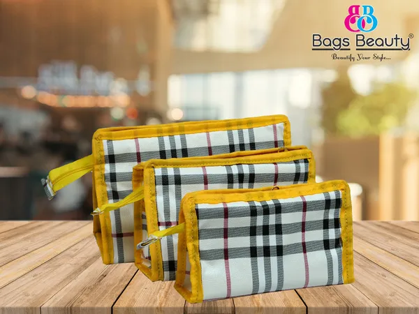 Ladies_Yellow_Check_Pattern_Hand_Wallet_Set_-_3_Different_Size_Zipper_Pouches_|_Portable_Makeup_Cosmetic_Organizer_Wallet_Combo_For_Women