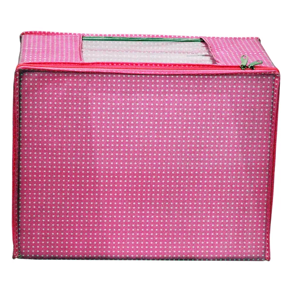 Multipurpose_Foldable_Clothes_Storage_Organizer_With_Front_Window_|_Polka_Dot_Saree,_Blanket_&_Garment_Storage_Bag_For_Wardrobe_(Pack_Of_12)