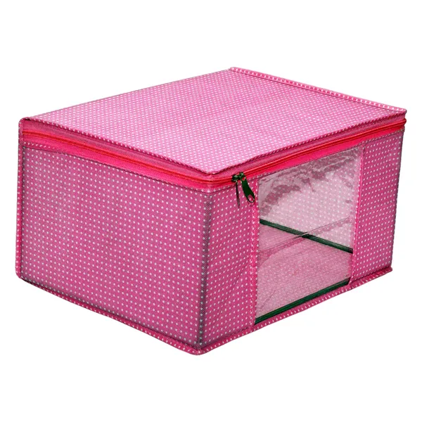 Multipurpose_Foldable_Clothes_Storage_Organizer_With_Front_Window_|_Polka_Dot_Saree,_Blanket_&_Garment_Storage_Bag_For_Wardrobe_(Pack_Of_12)