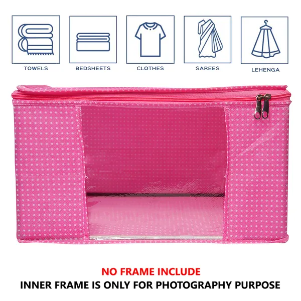 Multipurpose_Foldable_Clothes_Storage_Organizer_With_Front_Window_|_Polka_Dot_Saree,_Blanket_&_Garment_Storage_Bag_For_Wardrobe_(Pack_Of_12)