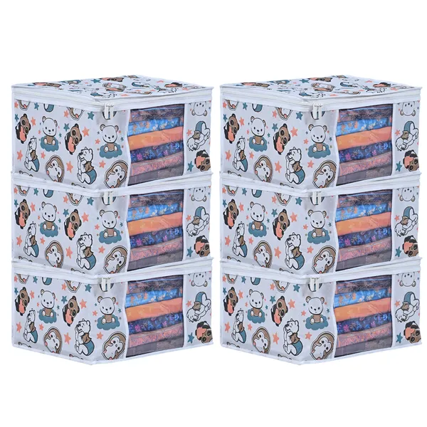 Multipurpose_Foldable_Clothes_Storage_Organizer_With_Front_Window_|_Cartoon_Print_Garment,_Blanket_&_Saree_Storage_Bag_For_Wardrobe_|_Saree_Cover_Storage_Box_For_Clothes_With_Premium_Quality_Non_Woven_Combo_Offer_Saree_Organizer_For_Wardrobe/Organizers_For_Clothes/Saree_Cover_|_(Pack_Of_6)
