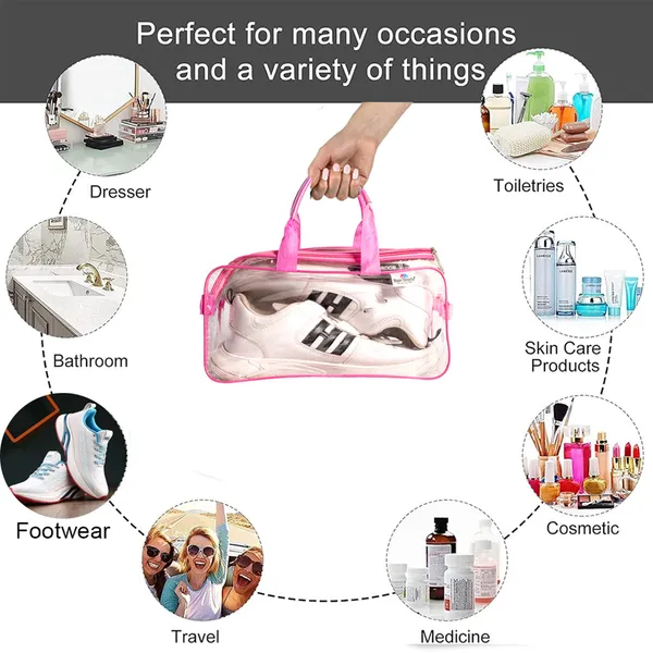 Clear_Shoe_Storage_Travel_Bag_With_Zipper_&_Handle_|_Multipurpose_Novelty_Kit_Organizer_For_Shoes,_Cosmetics_&_Toiletries_(Pink)