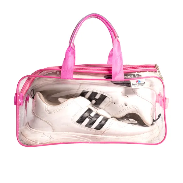 Clear_Shoe_Storage_Travel_Bag_With_Zipper_&_Handle_|_Multipurpose_Novelty_Kit_Organizer_For_Shoes,_Cosmetics_&_Toiletries_(Pink)