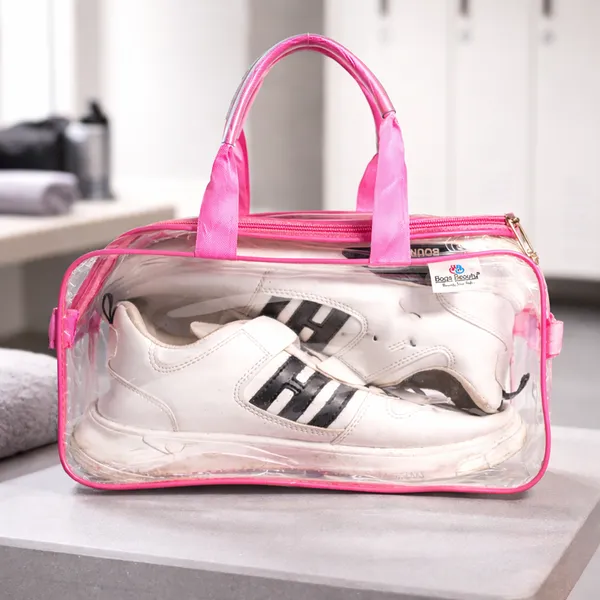Clear_Shoe_Storage_Travel_Bag_With_Zipper_&_Handle_|_Multipurpose_Novelty_Kit_Organizer_For_Shoes,_Cosmetics_&_Toiletries_(Pink)