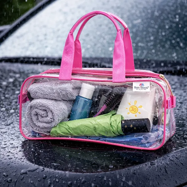 Clear_Shoe_Storage_Travel_Bag_With_Zipper_&_Handle_|_Multipurpose_Novelty_Kit_Organizer_For_Shoes,_Cosmetics_&_Toiletries_(Pink)
