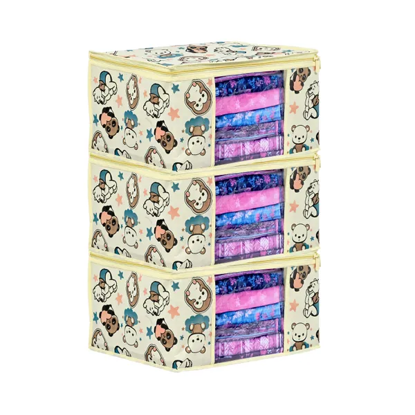 Cartoon_Printed_Foldable_Storage_Bag_With_Zipper_Window_|_Large_Clothes_&_Blanket_Organizer_For_Wardrobe_|_Saree_Cover_Storage_Box_For_Clothes_With_Premium_Quality_Non_Woven_Combo_Offer_Saree_Organizer_For_Wardrobe/Organizers_For_Clothes/Saree_Cover_(Pack_Of_3)