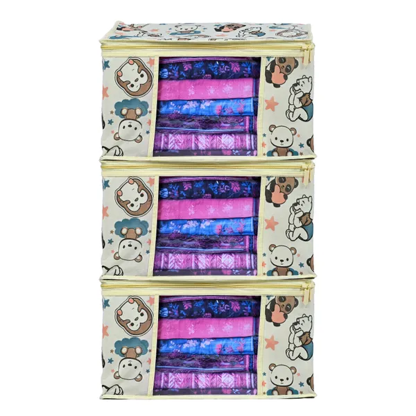 Cartoon_Printed_Foldable_Storage_Bag_With_Zipper_Window_|_Large_Clothes_&_Blanket_Organizer_For_Wardrobe_|_Saree_Cover_Storage_Box_For_Clothes_With_Premium_Quality_Non_Woven_Combo_Offer_Saree_Organizer_For_Wardrobe/Organizers_For_Clothes/Saree_Cover_(Pack_Of_3)