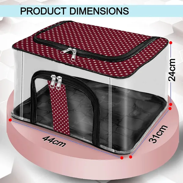 Multipurpose_Transparent_Wardrobe_Storage_Bag_|_Clothes_Organizer_With_Dual_Zipper_|_Foldable_Saree_Garment_Storage_Box_(Maroon)