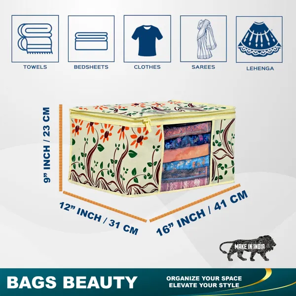 Premium_Printed_Clothes_Storage_Bag_With_Clear_Window_&_Zipper_|_Foldable_Wardrobe_Organizer_For_Saree,_Blanket_&_Bedding_|_Saree_Cover_Storage_Box_For_Clothes_With_Premium_Quality_Non_Woven_Combo_Offer_Saree_Organizer_For_Wardrobe/Organizers_For_Clothes/Saree_Cover_(Pack_Of_6)