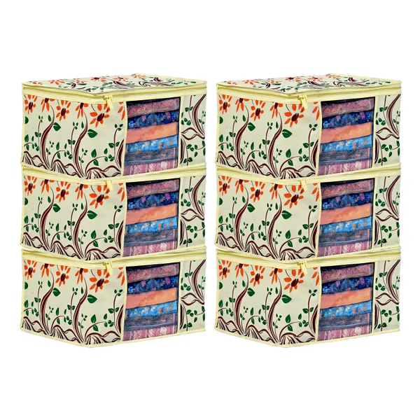 Premium_Printed_Clothes_Storage_Bag_With_Clear_Window_&_Zipper_|_Foldable_Wardrobe_Organizer_For_Saree,_Blanket_&_Bedding_|_Saree_Cover_Storage_Box_For_Clothes_With_Premium_Quality_Non_Woven_Combo_Offer_Saree_Organizer_For_Wardrobe/Organizers_For_Clothes/Saree_Cover_(Pack_Of_6)