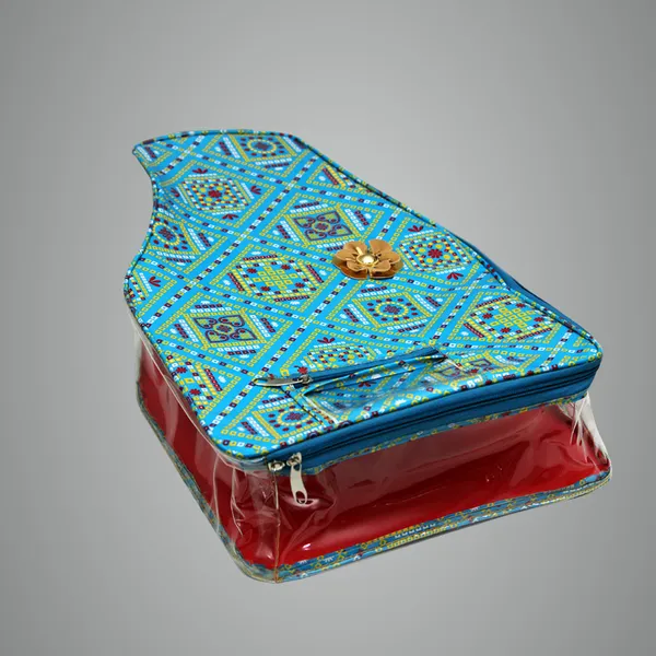 Multi_Blouse_Packing_Cover_With_Zip_&_Transparent_Window_|_Saree_Blouse_Organizer_Bag_|_Printed_Fabric_Blouse_Storage_Pouch_(Blue_Bandhani)
