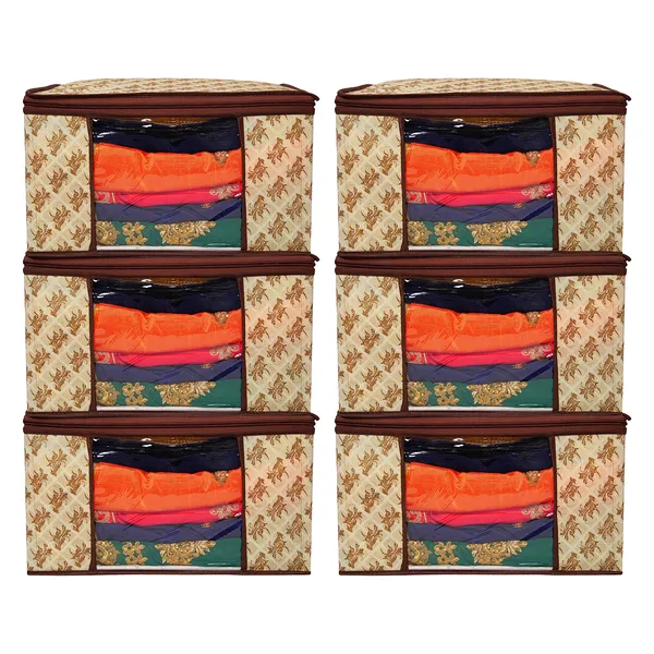 Premium_Printed_Clothes_Storage_Bag_With_Clear_Window_&_Zipper_|_Foldable_Wardrobe_Organizer_For_Saree,_Blanket_&_Bedding_|_Saree_Cover_Storage_Box_For_Clothes_With_Premium_Quality_Non_Woven_Combo_Offer_Saree_Organizer_For_Wardrobe/Organizers_For_Clothes/Saree_Cover_|_Foldable_Premium_Print_Saree_Cover_Set_|_Foldable_Saree_Clothes_Storage_Bag_Wardrobe_(Pack_Of_6)
