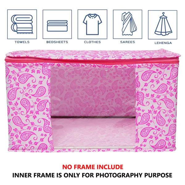 Large_Foldable_Clothes_Storage_Bag_With_Zipper_&_Transparent_Window_|_Paisley_Print_Wardrobe_Organizer_For_Saree,_Blanket_&_Quilt_Storage_(Pack_Of_3)