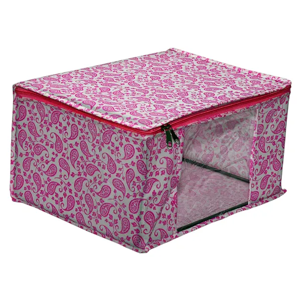 Large_Foldable_Clothes_Storage_Bag_With_Zipper_&_Transparent_Window_|_Paisley_Print_Wardrobe_Organizer_For_Saree,_Blanket_&_Quilt_Storage_(Pack_Of_3)