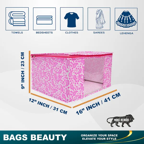Large_Foldable_Clothes_Storage_Bag_With_Zipper_&_Transparent_Window_|_Paisley_Print_Wardrobe_Organizer_For_Saree,_Blanket_&_Quilt_Storage_(Pack_Of_3)