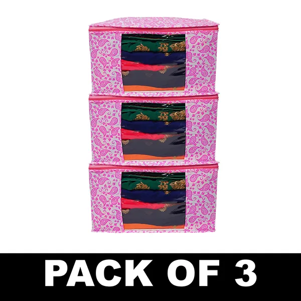 Large_Foldable_Clothes_Storage_Bag_With_Zipper_&_Transparent_Window_|_Paisley_Print_Wardrobe_Organizer_For_Saree,_Blanket_&_Quilt_Storage_(Pack_Of_3)