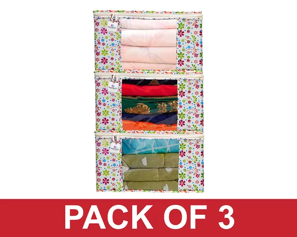 Saree_Cover_Storage_Box_For_Clothes_With_Premium_Quality_Non_Woven_Combo_Offer_Saree_Organizer_For_Wardrobe/Organizers_For_Clothes/Saree_Cover_|_Multipurpose_Foldable_Saree_&_Clothes_Storage_Organizer_With_Front_Window_|_Multicolor_Floral_Printed_Garment_Storage_Bag_For_Wardrobe_(Pack_Of_3)