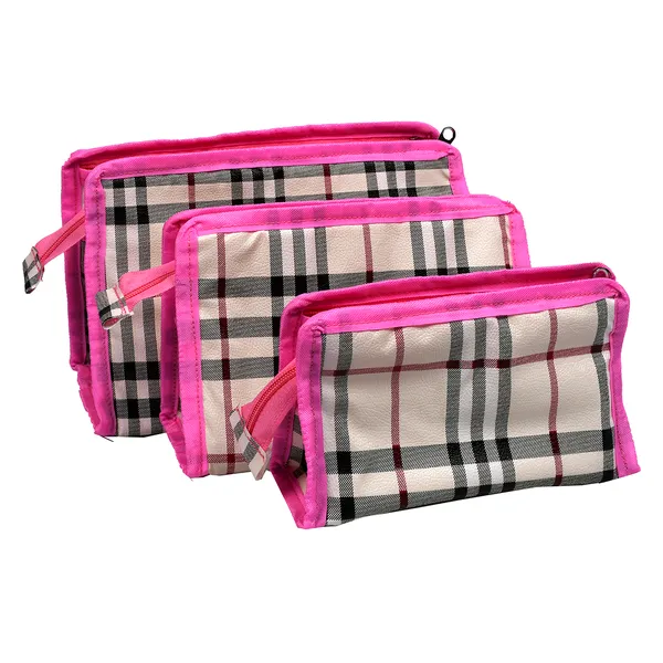 Ladies_Pink_Check_Pattern_Hand_Wallet_Set_-_3_Different_Size_Zipper_Pouch_Combo_|_Stylish_Makeup_&_Cosmetic_Organizer_Wallet_For_Women