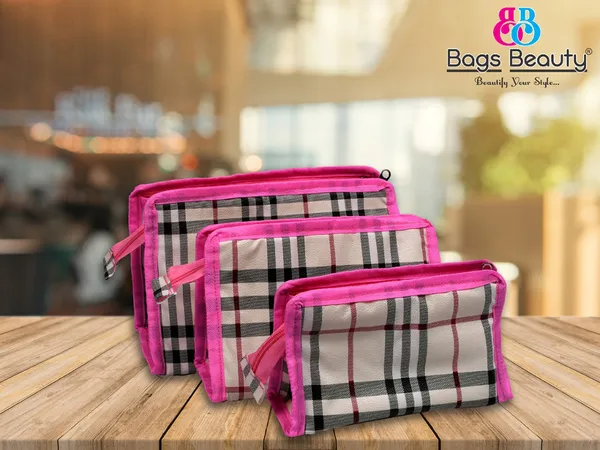 Ladies_Pink_Check_Pattern_Hand_Wallet_Set_-_3_Different_Size_Zipper_Pouch_Combo_|_Stylish_Makeup_&_Cosmetic_Organizer_Wallet_For_Women