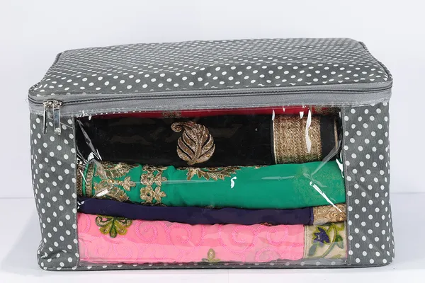 Multipurpose_Saree_Storage_Organizer_With_Transparent_Window_|_Laminated_Canvas_Printed_Fabric_Garment_Packing_Cover_|_Heavy_Zip_Storage_Bag_(Grey_Print)