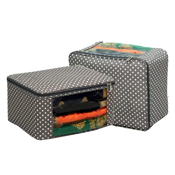 Multipurpose_Saree_Storage_Organizer_With_Transparent_Window_|_Laminated_Canvas_Printed_Fabric_Garment_Packing_Cover_|_Heavy_Zip_Storage_Bag_(Grey_Print)