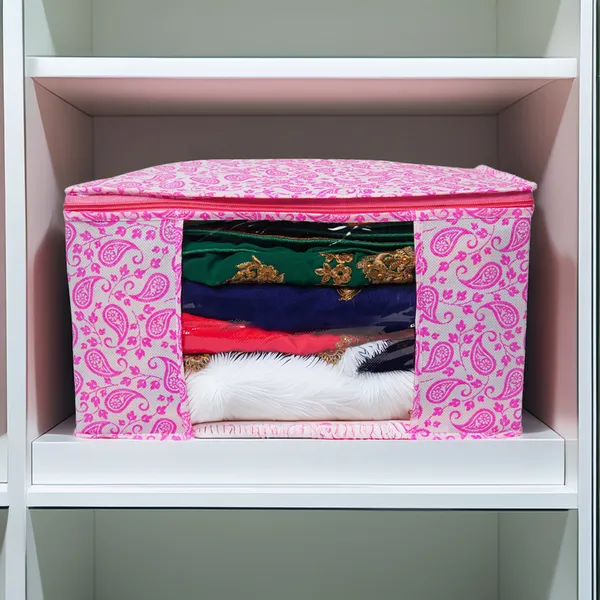 Large_Foldable_Clothes_Storage_Bag_With_Zipper_&_Transparent_Window_|_Paisley_Print_Wardrobe_Organizer_For_Saree,_Blanket_&_Quilt_Storage_(Pack_Of_12)