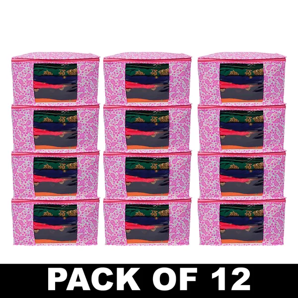Large_Foldable_Clothes_Storage_Bag_With_Zipper_&_Transparent_Window_|_Paisley_Print_Wardrobe_Organizer_For_Saree,_Blanket_&_Quilt_Storage_(Pack_Of_12)