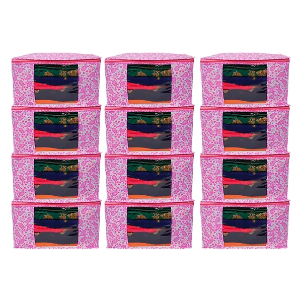 Large_Foldable_Clothes_Storage_Bag_With_Zipper_&_Transparent_Window_|_Paisley_Print_Wardrobe_Organizer_For_Saree,_Blanket_&_Quilt_Storage_(Pack_Of_12)