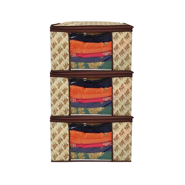 Premium_Printed_Clothes_Storage_Bag_With_Clear_Window_&_Zipper_|_Foldable_Wardrobe_Organizer_For_Saree,_Blanket_&_Bedding_|_Saree_Cover_Storage_Box_For_Clothes_With_Premium_Quality_Non_Woven_Combo_Offer_Saree_Organizer_For_Wardrobe/Organizers_For_Clothes/Saree_Cover_|_Foldable_Premium_Print_Saree_Cover_Set_|_Foldable_Saree_Clothes_Storage_Bag_Wardrobe_(Pack_Of_3)