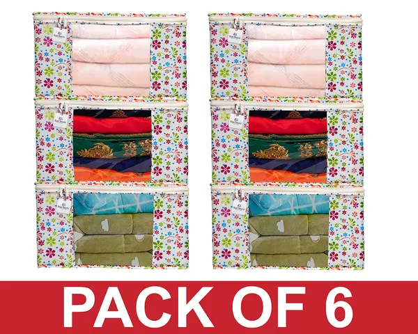 Saree_Cover_Storage_Box_For_Clothes_With_Premium_Quality_Non_Woven_Combo_Offer_Saree_Organizer_For_Wardrobe/Organizers_For_Clothes/Saree_Cover_|_Multipurpose_Foldable_Saree_&_Clothes_Storage_Organizer_With_Front_Window_|_Multicolor_Floral_Printed_Garment_Storage_Bag_For_Wardrobe_(Pack_Of_6)