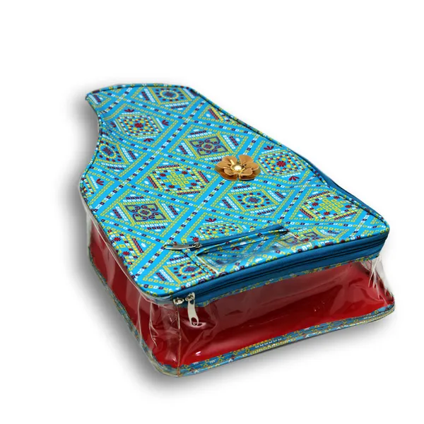 Multi_Blouse_Packing_Cover_With_Zip_&_Transparent_Window_|_Saree_Blouse_Organizer_Bag_|_Printed_Fabric_Blouse_Storage_Pouch_(Blue_Bandhani)