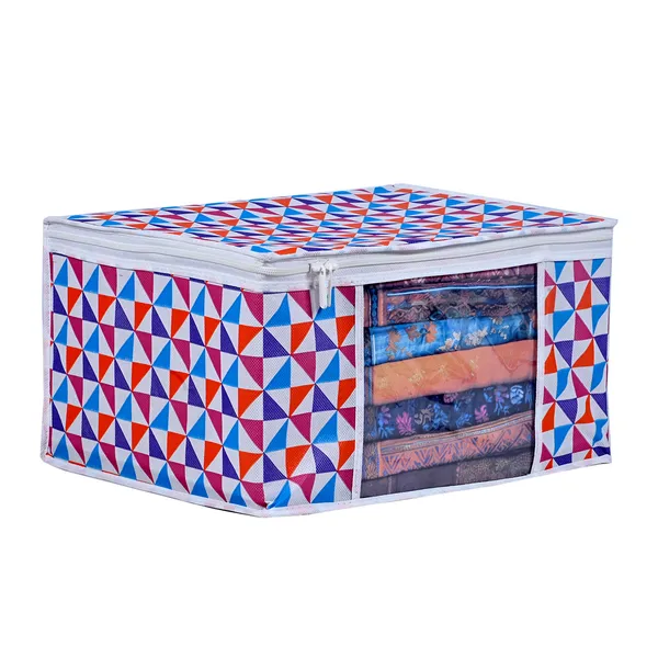 Large_Foldable_Clothes_Storage_Bag_With_Zipper_&_Transparent_Window_|_Multicolor_Geometric_Wardrobe_Organizer_For_Saree,_Blanket_&_Quilt_Storage_|_Saree_Cover_Storage_Box_For_Clothes_With_Premium_Quality_Non_Woven_Combo_Offer_Saree_Organizer_For_Wardrobe/Organizers_For_Clothes/Saree_Cover_(Pack_Of_3)
