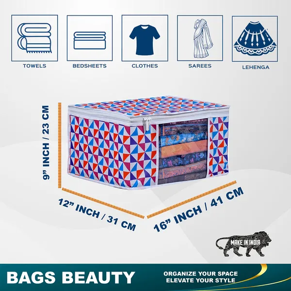 Large_Foldable_Clothes_Storage_Bag_With_Zipper_&_Transparent_Window_|_Multicolor_Geometric_Wardrobe_Organizer_For_Saree,_Blanket_&_Quilt_Storage_|_Saree_Cover_Storage_Box_For_Clothes_With_Premium_Quality_Non_Woven_Combo_Offer_Saree_Organizer_For_Wardrobe/Organizers_For_Clothes/Saree_Cover_(Pack_Of_3)