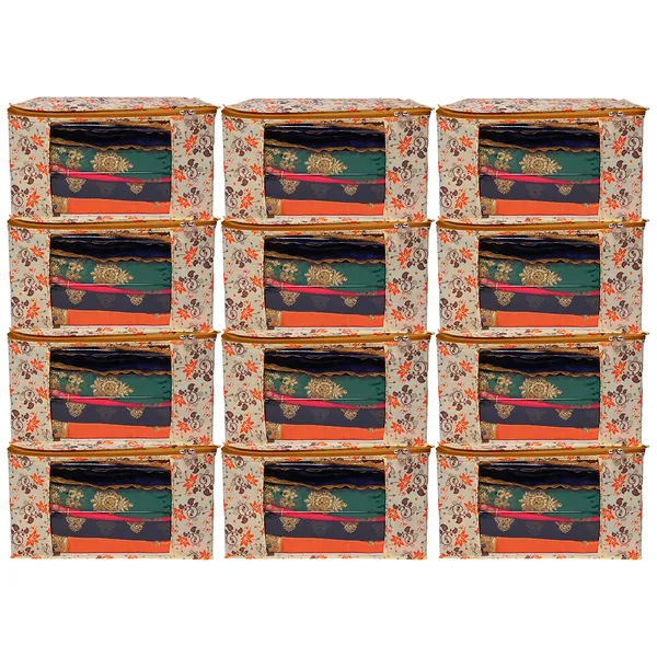 Multicolor_Printed_Foldable_Storage_Bag_With_Zipper_Window_|_Large_Clothes_&_Blanket_Organizer_For_Wardrobe_|_Saree_Cover_Storage_Box_For_Clothes_With_Premium_Quality_Non_Woven_Combo_Offer_Saree_Organizer_For_Wardrobe/Organizers_For_Clothes/Saree_Cover_(Pack_Of_12)