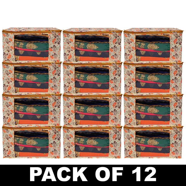 Multicolor_Printed_Foldable_Storage_Bag_With_Zipper_Window_|_Large_Clothes_&_Blanket_Organizer_For_Wardrobe_|_Saree_Cover_Storage_Box_For_Clothes_With_Premium_Quality_Non_Woven_Combo_Offer_Saree_Organizer_For_Wardrobe/Organizers_For_Clothes/Saree_Cover_(Pack_Of_12)